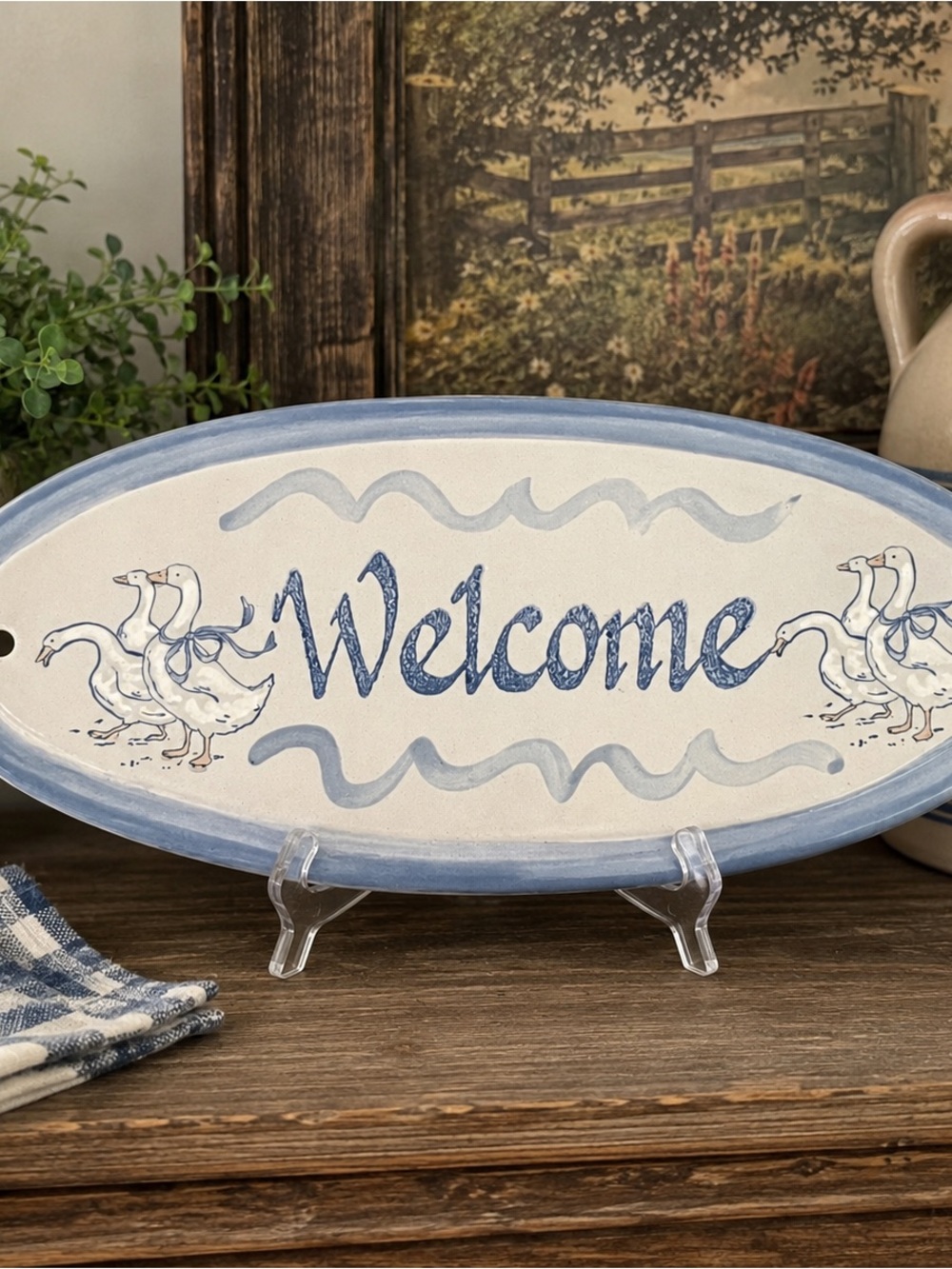 Vintage Louisville Stoneware Gaggle Of Geese Welcome Plaque